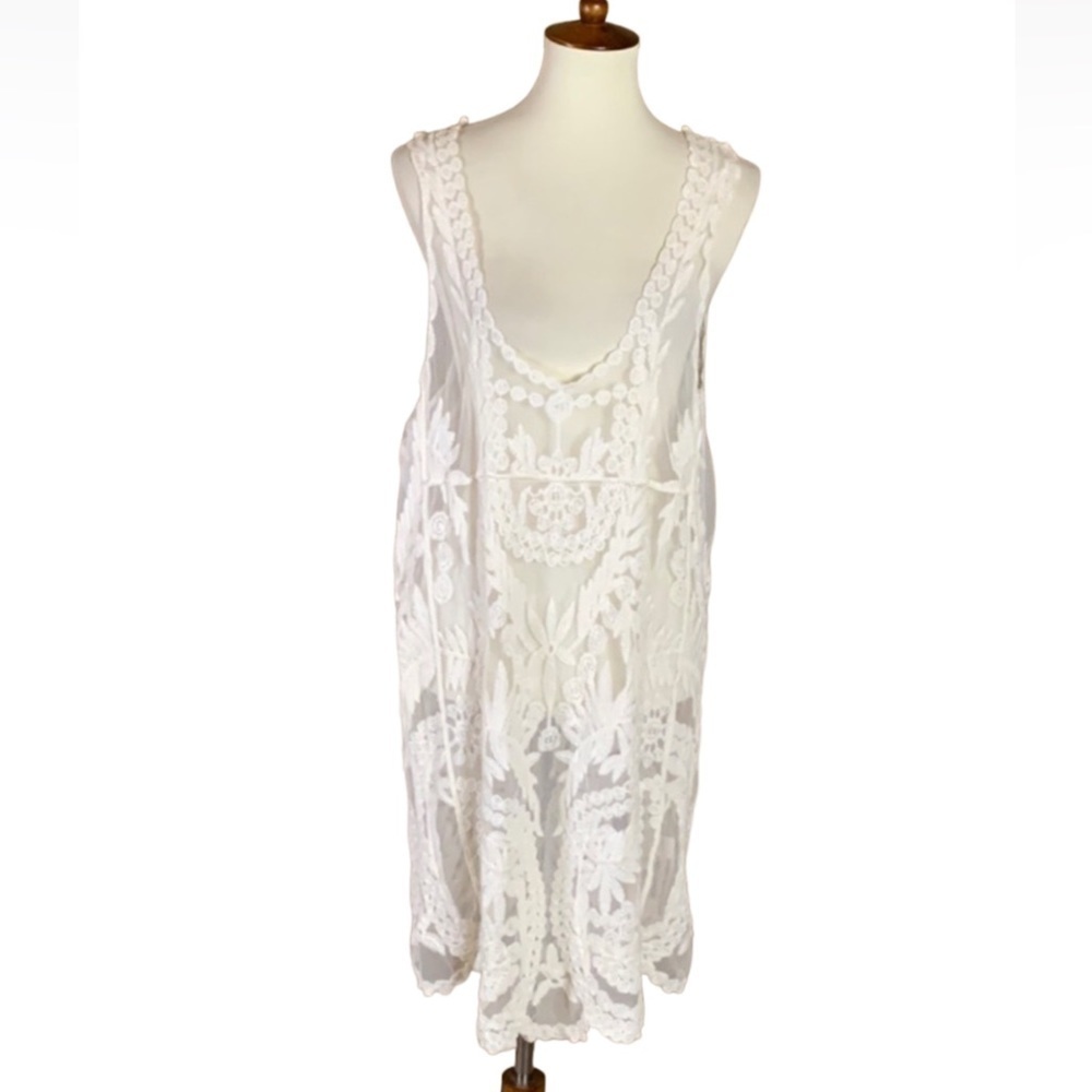 Simply Couture ivory lace / mesh swimsuit coverup Size Large